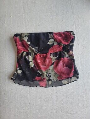 silence + noise Black Strapless Top with Red Rose Print Size Medium